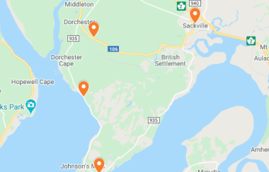 A Google Map of the four locations where robberies or attempted break-ins happened around Sackville this week.