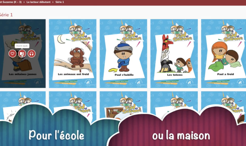 Un menu numérique de leçons de lecture avec des images dessinées d'enfants et d'animaux.