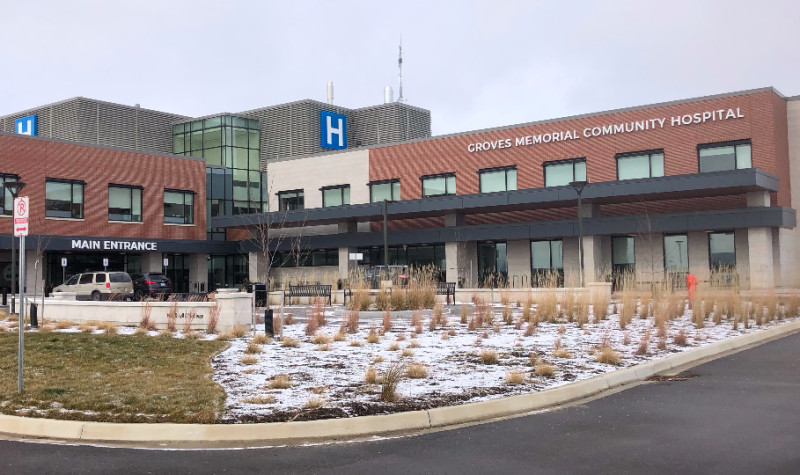 The exterior of the Groves Memorial Community Hospital opened in Fergus, Ontario.