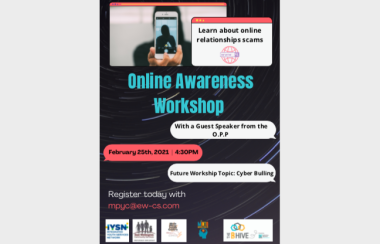 A black poster advertising online awareness workshops organized by youth groups in Centre Wellington.