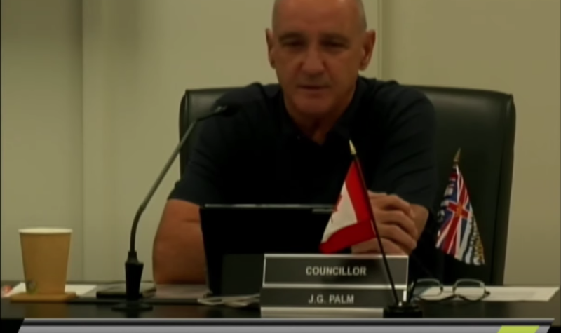 Powell River city councillor Jim Palm speaking at council meeting on June 15, 2021