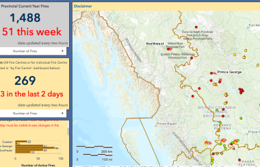 A BC interior and northern bc wildfire map from August 13