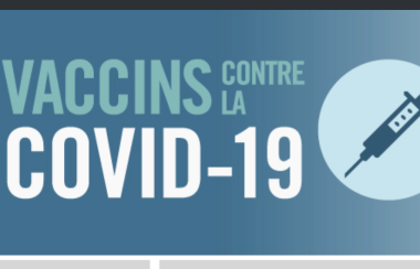 Bannière promotionnelle pour la vaccination contre la COVID-19 en bleu avec un logo d'une seringue