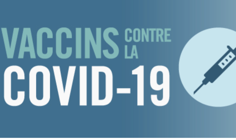 Bannière promotionnelle pour la vaccination contre la COVID-19 en bleu avec un logo d'une seringue