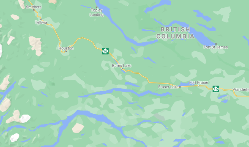map shows the Lakes District of Northern BC