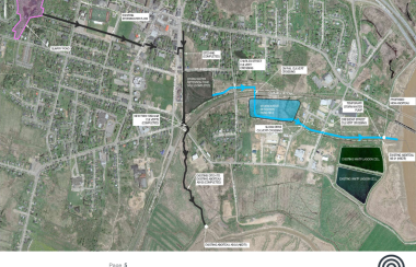 Map of Sackville, NB, showing plans for the next phase of the stormwater mitigation project.