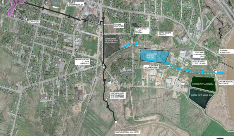 Map of Sackville, NB, showing plans for the next phase of the stormwater mitigation project.
