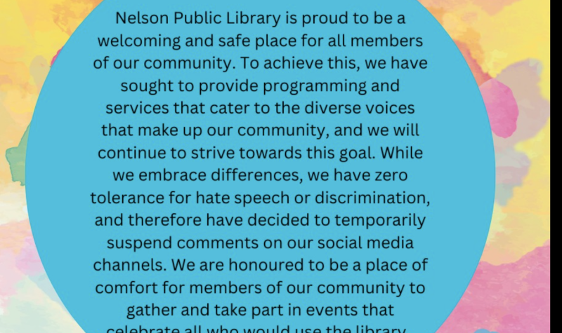 Nelson public library statement on the closing of its comment section
