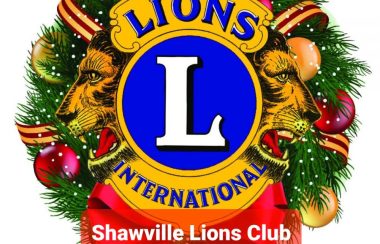 The Lions Club logo surrounded by a Christmas wreath with the words Shawville Lions Club Christmas Auction 2021 below.