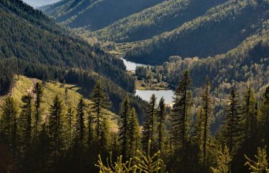 A mountain valley near the proposed Zincton Mountain Resort between New Denver and Kaslo