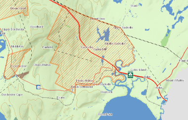 A map of the Tantramar region of southeast New Brunswick, showing municipal boundaries.