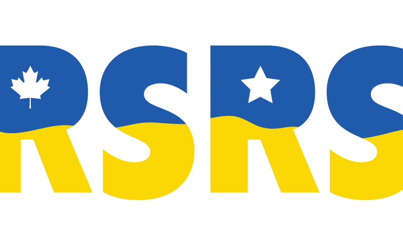 The letters RSRS in the Ukrainian flag colours of blue and yellow