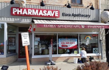 The storefront of Pharmasave Elora Apothecary in Elora, Ontario.