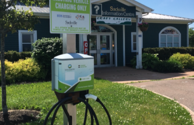 Sackville’s first EV charger at the Visitor Information Centre. Photo: Erica Butler