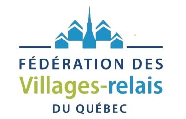 The logo of the Villages-relais program, featuring blue letters under a stylized cityscape.