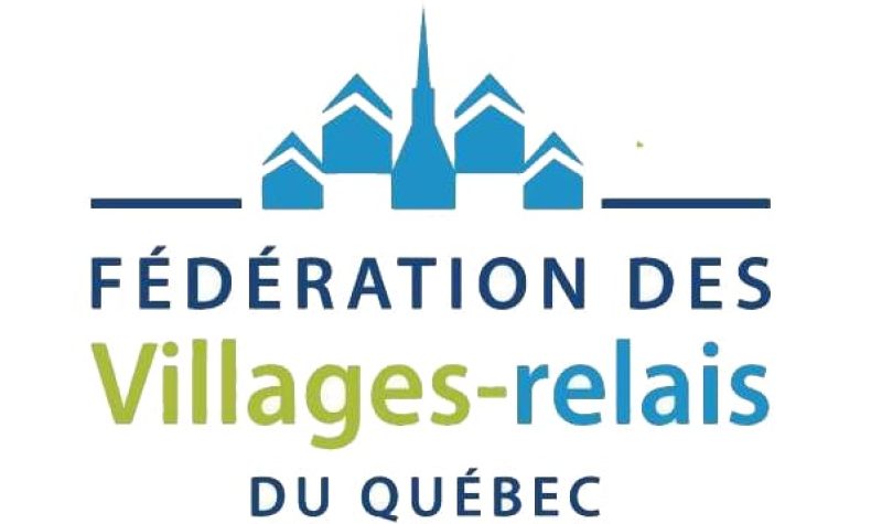 The logo of the Villages-relais program, featuring blue letters under a stylized cityscape.