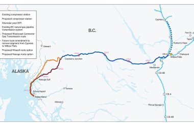 Map of the West Coast Connector pipeline route.