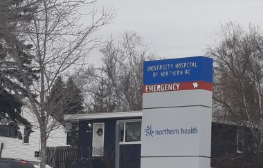 An outdoor sign for the University Hospital in Prince George.