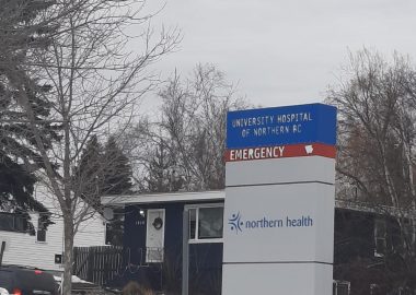 An outdoor sign for the University Hospital in Prince George.