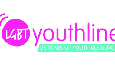 The pink and green LGBT YouthLine logo