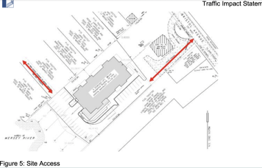 Diagram showing the traffic flow in and out of a new development behind 87 Bristol Ave in Liverpool, NS