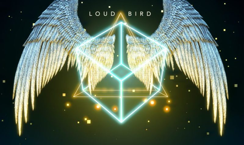 la pochette de l'album avec deux grandes ailes d'oiseau et un cube en 3D au centre