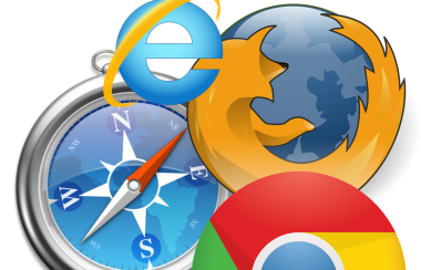 4 Internet browser logos. A blue letter e with a golden halo around it, a golden fox surrounding a blue sphere, a yellow red and green circle with a small blue circle in the center, and a blue and silver compass with a red and white dial.