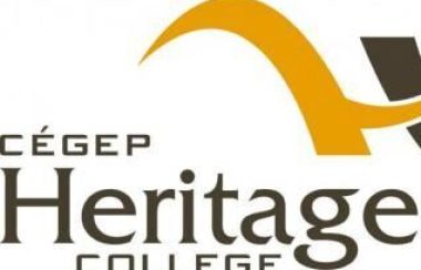The logo of Cegep Heritage College, featuring brown letters and a gold logo.