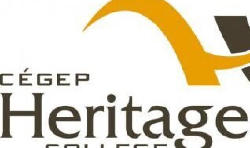 The logo of Cegep Heritage College, featuring brown letters and a gold logo.