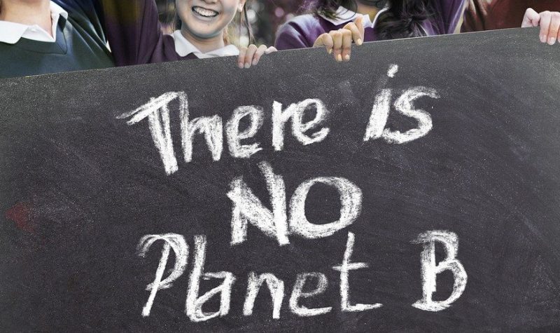 Black and white protest sign declaring There is No Planet B