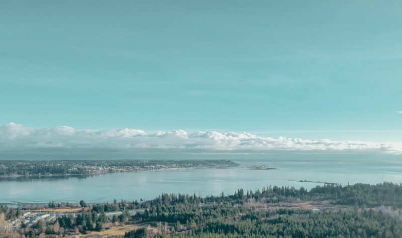 Aerial view of Courtenay and Cox, the most populated regions in the Comox Valley