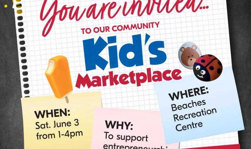 A multicoloured poster for the Kid 2 Kid Marketplace happening on June 3rd