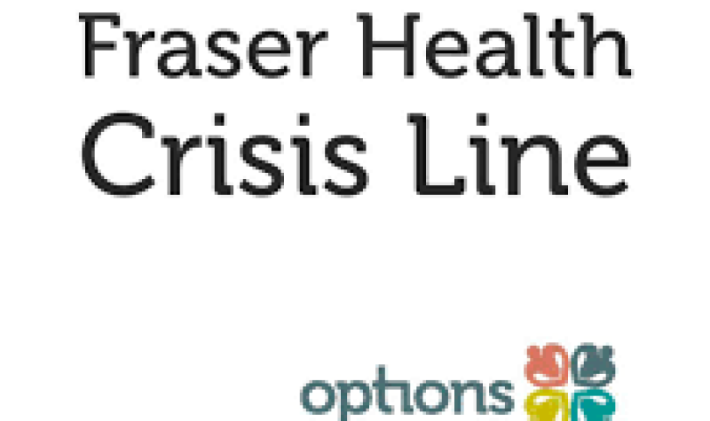 A graphic of the words Fraser Health Crisis line on a white backdrop