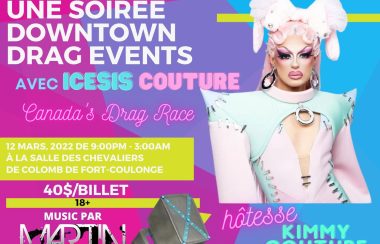 A poster for the upcoming drag show in Fort Coulonge, featuring five different drag queens dressed in a variety of colourful outfits.