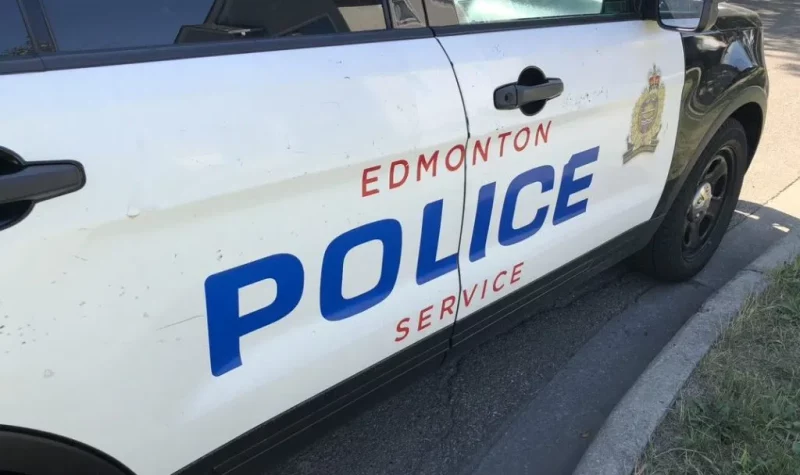 A police cruiser with 'Edmonton Police Service' along the two side doors.