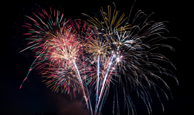 Mutlicoloured fireworks in a night sky