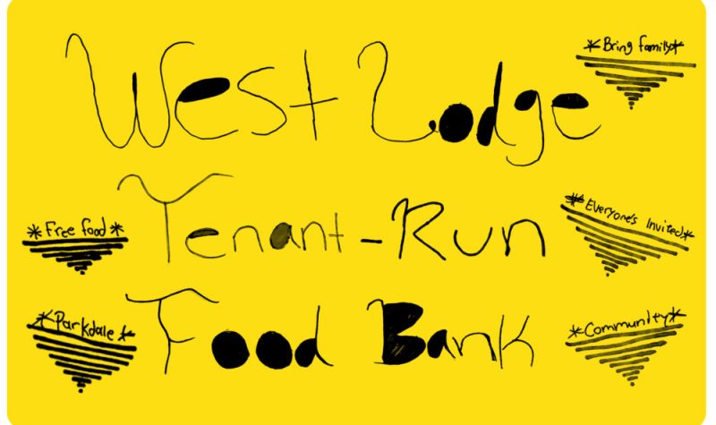 Yellow West Lodge tenant-run food bank graphic