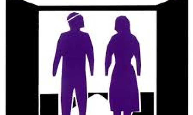 Grand River Employment and Training logo- black and purple on white background. Image  of two open doors with two people figures walking through them.-image from website