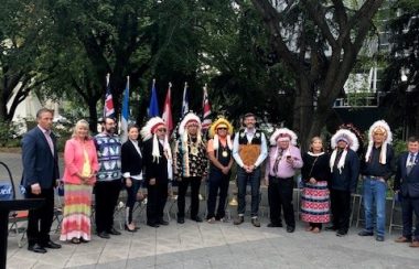 Group photo of Chiefs at Treaty 6 Recognition Day at Edmonton City Hall