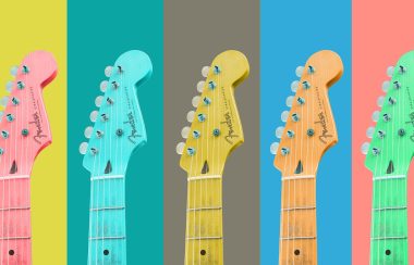 5 guitares de différentes couleurs