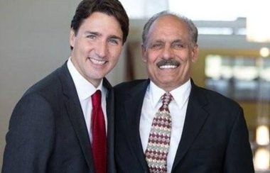 Prime Minister Justin Trudeau and MP Jatinder Sidhu stand side by side