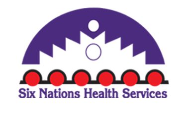 Six Nations Health Services-Logo on white back with purple, red and black colours.