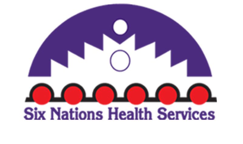 Six Nations Health Services-Logo on white back with purple, red and black colours.