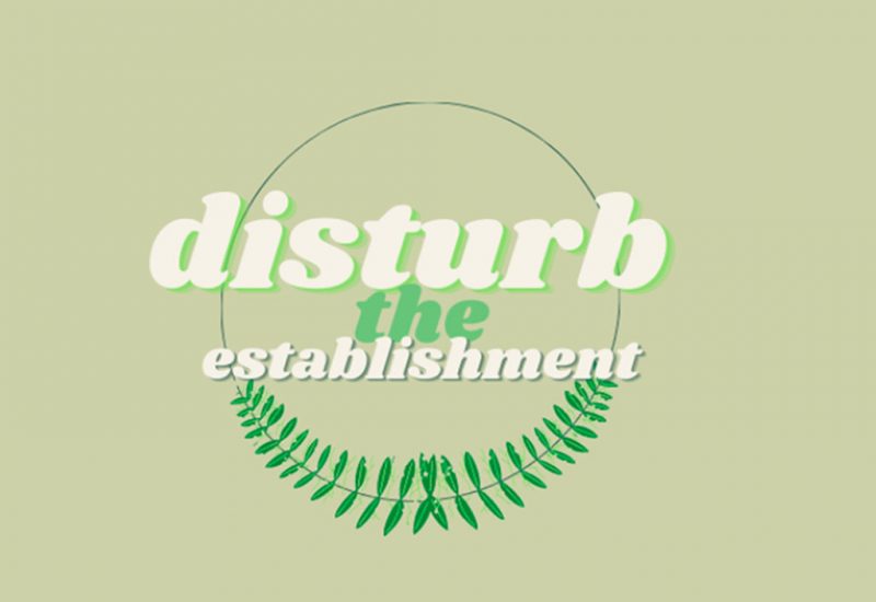 An image of the Disturb the Establishment logo over a green background. The logo says, 