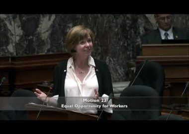Nanaimo MLA Sheila Malcolmson speaks in BC legislature   Photo courtesy BCNDP caucus