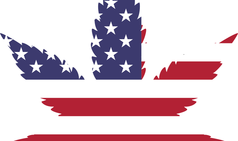 Feuiolle de canabis avec le drapeau américain à l'intérieur