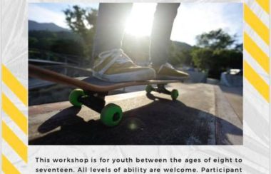 A poster advertising a skateboard workshop.