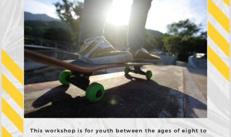 A poster advertising a skateboard workshop.