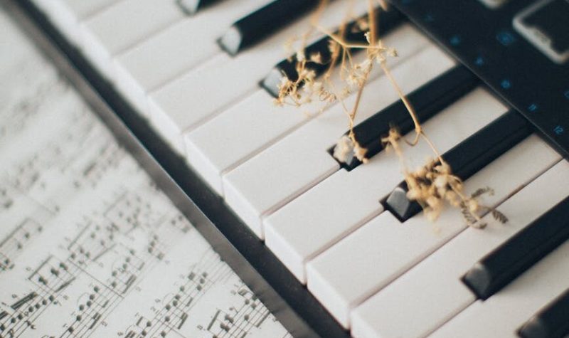 Des feuilles de musique à côté d'un piano