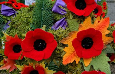 Poppies displayed on a wreath